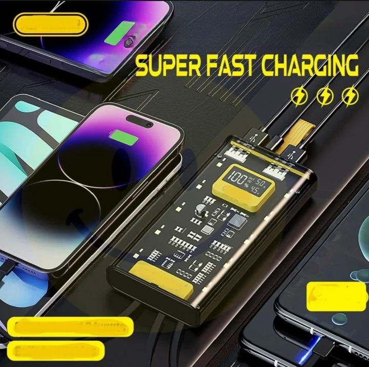 10,000mah Power Bank With LED Light | Transparent Fast Charging With Dual USB Output And Smart Display