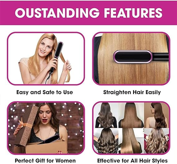 Electric Hair Straightening & Curling Comb/Brush - Dual-Purpose Professional Hair Styler, Non-Damaging Splint, | 2 in 1 Hair Straightener