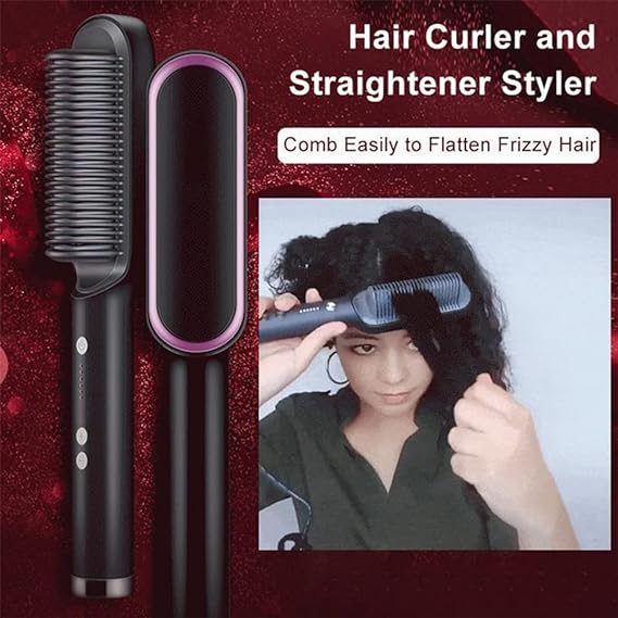 Electric Hair Straightening & Curling Comb/Brush - Dual-Purpose Professional Hair Styler, Non-Damaging Splint, | 2 in 1 Hair Straightener