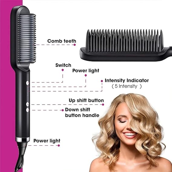 Electric Hair Straightening & Curling Comb/Brush - Dual-Purpose Professional Hair Styler, Non-Damaging Splint, | 2 in 1 Hair Straightener