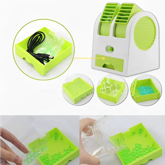 Portable Mini AC Air Cooler – USB & Battery Operated | Dual Blower with Ice Tray
