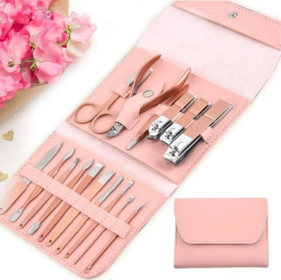 16pcs Professional Manicure & Pedicure Set – Nail Clippers, Cuticle Nippers & Grooming Tools with Travel Case