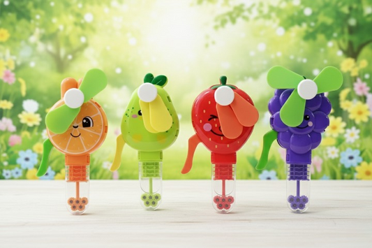 Handheld Fruit Shape Toy Fan for Kids – Cute Cartoon Design, Safe Soft Blades