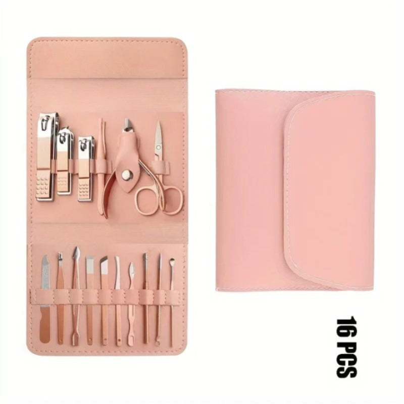 16pcs Professional Manicure & Pedicure Set – Nail Clippers, Cuticle Nippers & Grooming Tools with Travel Case