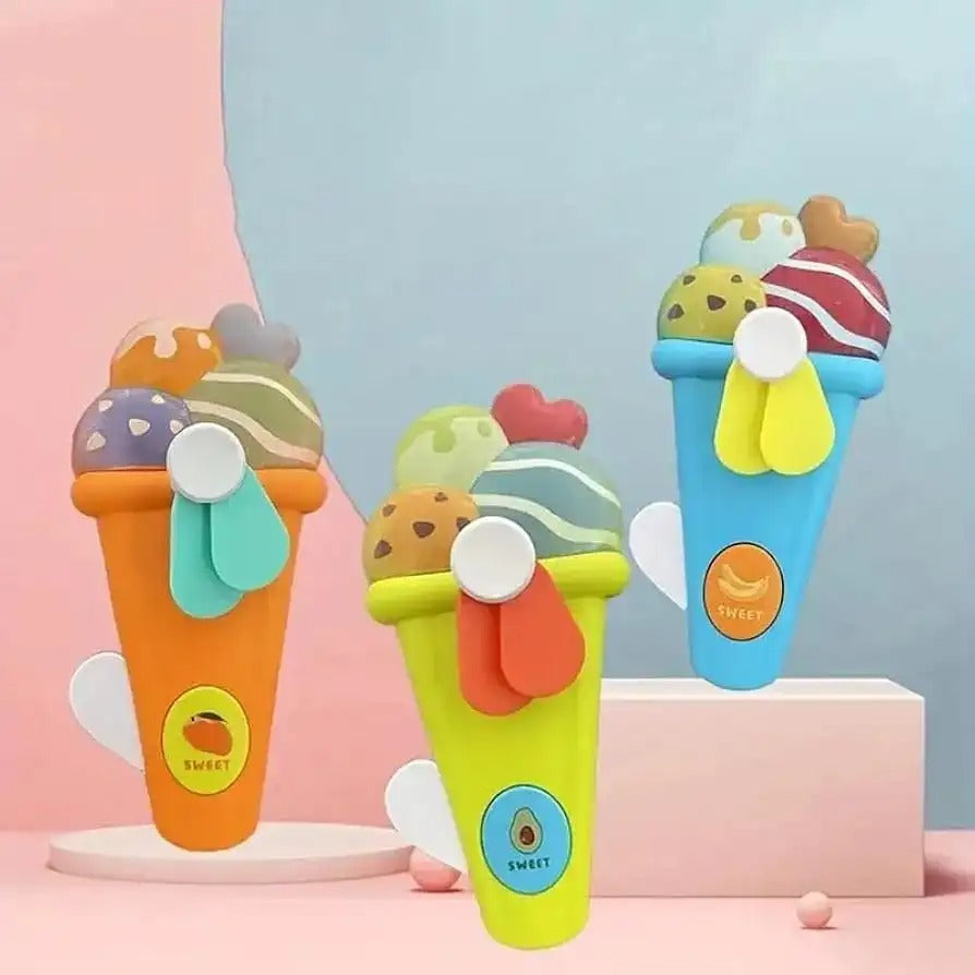 Handheld Ice Cream Cone Toy Fan for Kids – Cute Cartoon Design, Safe Soft Blades