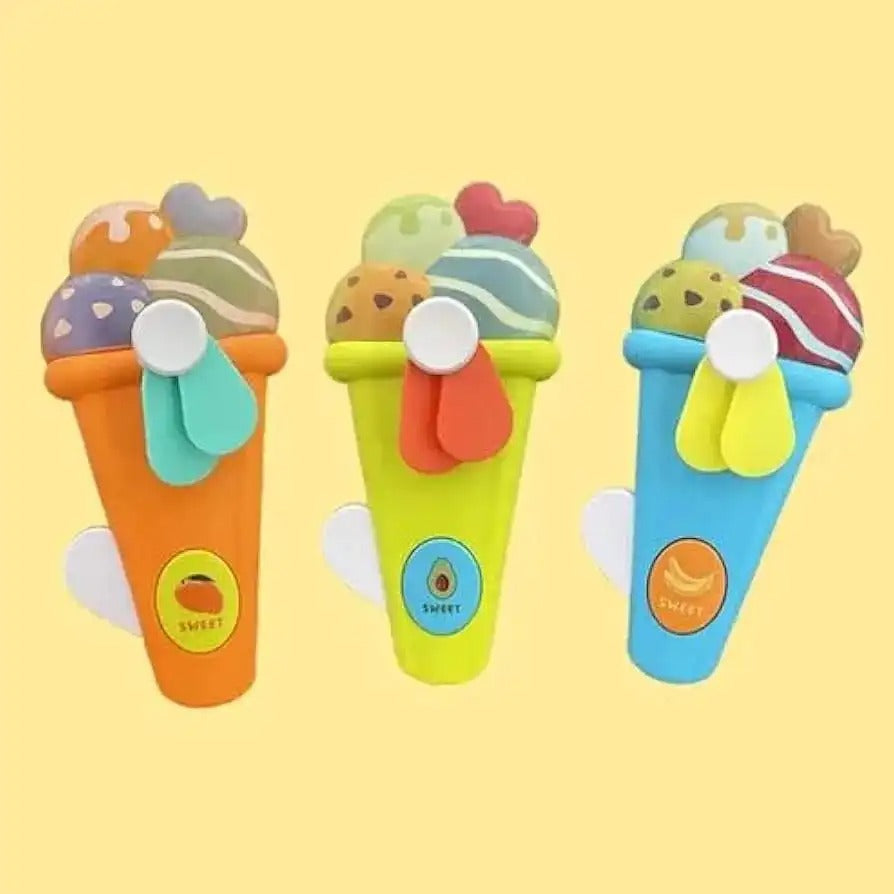 Handheld Ice Cream Cone Toy Fan for Kids – Cute Cartoon Design, Safe Soft Blades