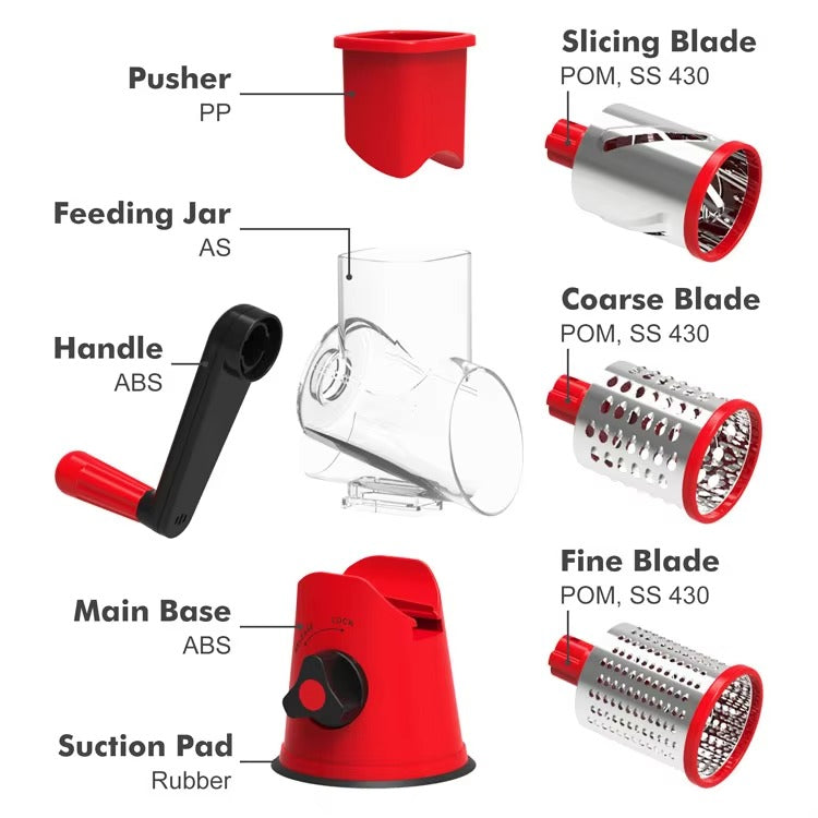 TableTop Drum Grater – Manual Vegetable Cutter, Slicer & Grater | Multi-Functional 3-in-1 Kitchen Gadget for Effortless Food Prep