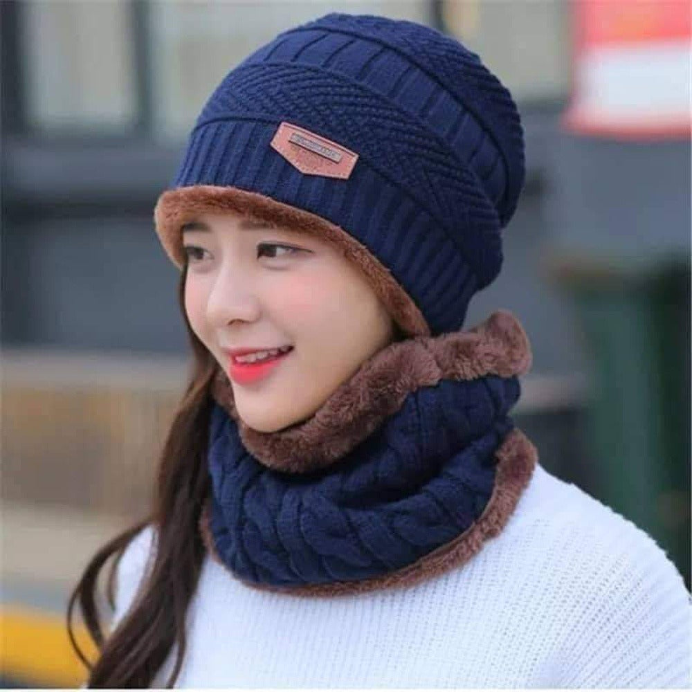 Wool Cap With Neck Warmer | Beanie And Scarf Set With Fleece Mask for Men & Women