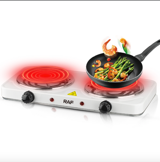 RAF Electric Stove – Dual Coil Burner, Fast Heating & Easy-to-Clean Portable Cooktop 2000W