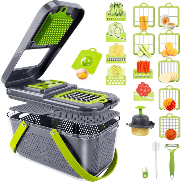 Kitchen Multifunctional Vegetable Cutter 22 Pcs Set | Slicer, Shredder, Dicer For Onion, Potato, Fruits & Vegetables