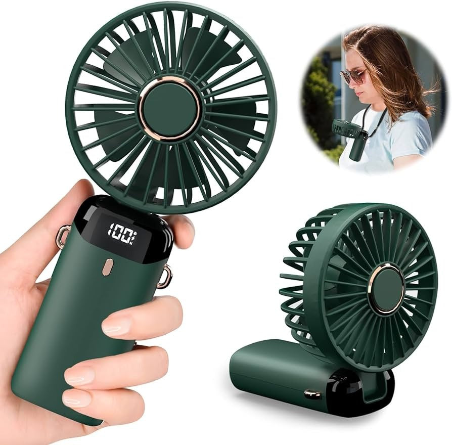 Digital Display Portable Mini Fan – 5-in-1 Multipurpose USB-C Rechargeable Handheld Fan