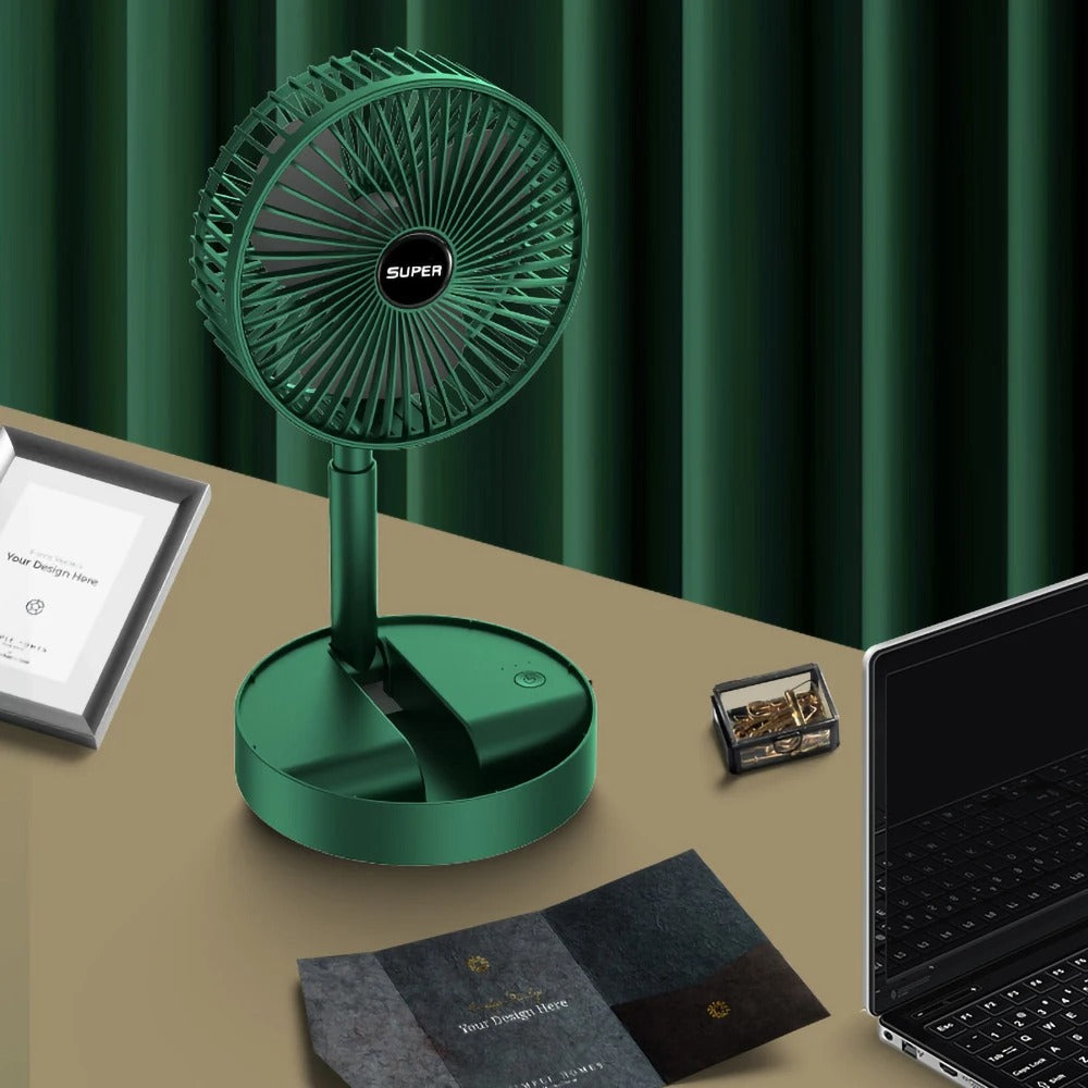 Portable Rechargeable Foldable Table Fan 2400mAh USB Charging | 3 Speed Silent Desktop Fan