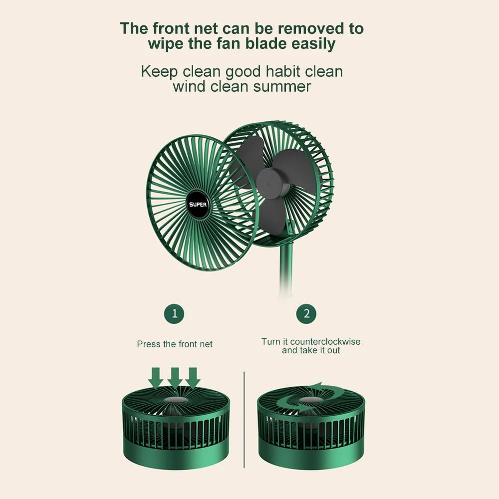 Portable Rechargeable Foldable Table Fan 2400mAh USB Charging | 3 Speed Silent Desktop Fan