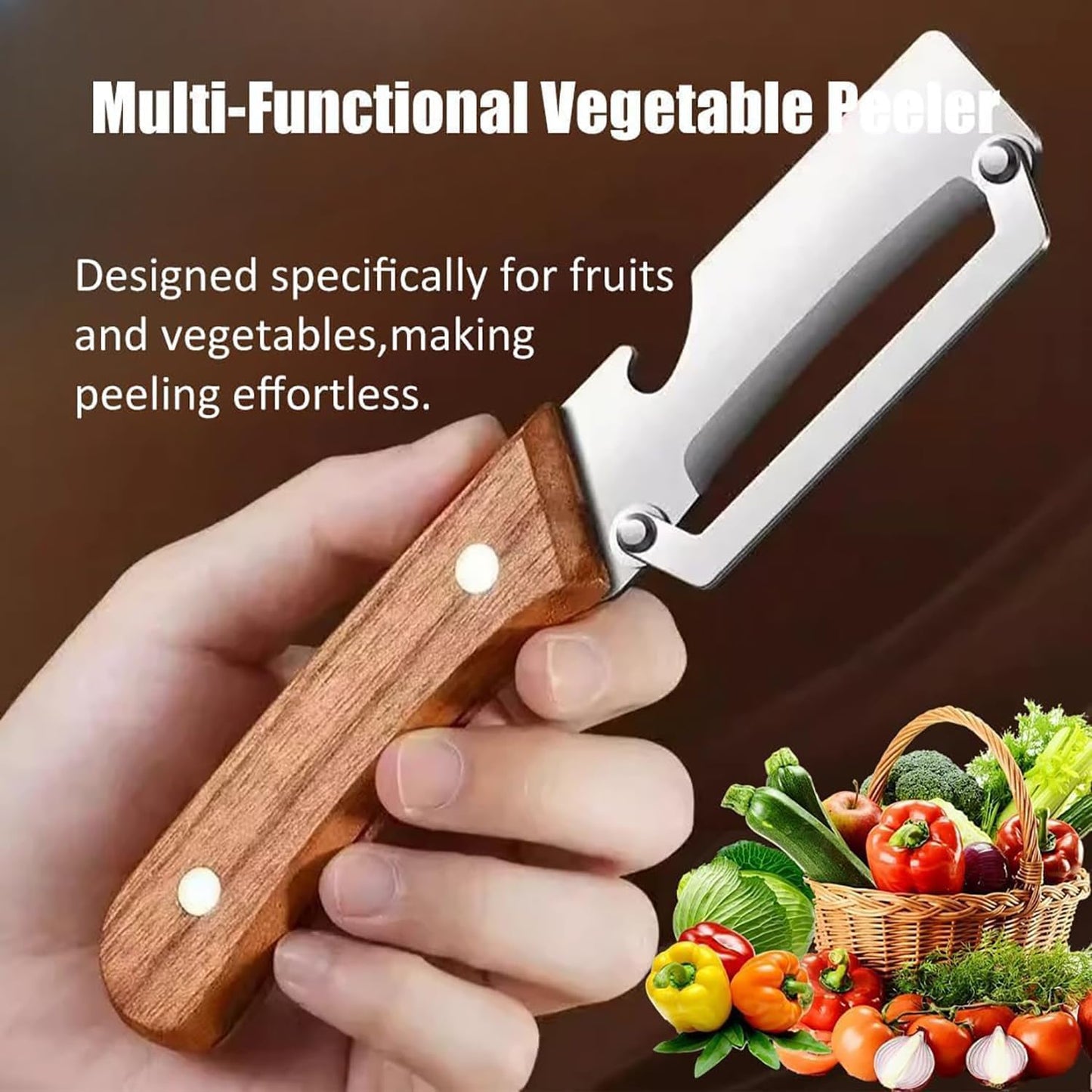 Knife Peelers For Kitchen, Multi Functional Vegetable Peeler, 3 In 1 Multi Functional Wooden Handle Peeler